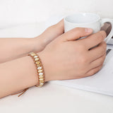 Natural Oval Shell Beads Wrap Bracelet Stainless Steel Clasp Flower Women Gift