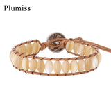 Natural Oval Shell Beads Wrap Bracelet Stainless Steel Clasp Flower Women Gift
