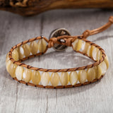 Natural Oval Shell Beads Wrap Bracelet Stainless Steel Clasp Flower Women Gift