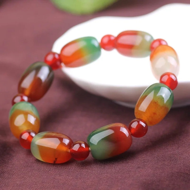 Natural Peacock Agate Bead Bracelet for Men and Women