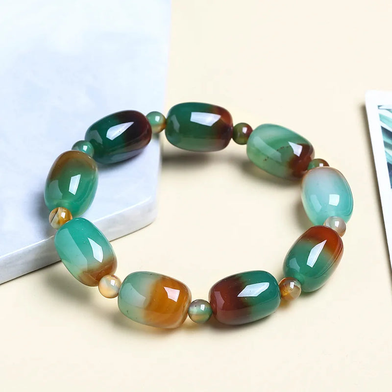 Natural Peacock Agate Bucket Bead Bracelet for Women