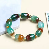 Natural Peacock Agate Bucket Bead Bracelet for Women