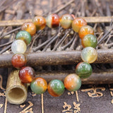 Peacock Agate Hand-carved Bead Bracelet - Grass Purple