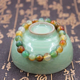Peacock Agate Hand-carved Bead Bracelet - Grass Purple