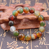 Peacock Agate Round Bead Bracelet Grass Purple