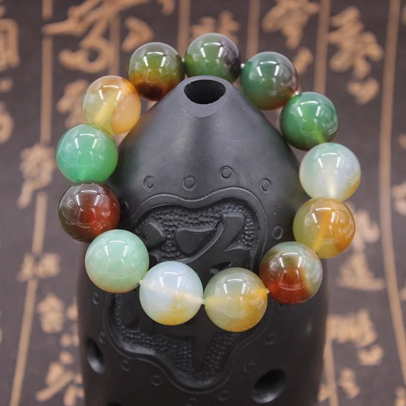 Peacock Agate Round Bead Bracelet Grass Purple