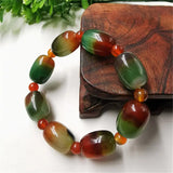 Peacock Green Agate Barrel Beads Bracelet