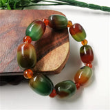 Peacock Green Agate Barrel Beads Bracelet