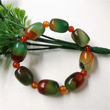 Peacock Green Agate Barrel Beads Bracelet