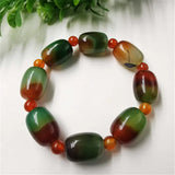 Peacock Green Agate Barrel Beads Bracelet