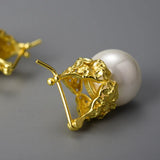 Flower Pearl Drop Earrings 925 Silver for Women
