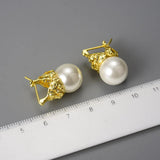 Flower Pearl Drop Earrings 925 Silver for Women
