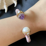 Pearl Amethyst Rhinestone Leather Bracelet Women's Charm Jewelry