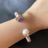Pearl Amethyst Rhinestone Leather Bracelet Women's Charm Jewelry