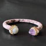 Pearl Amethyst Rhinestone Leather Bracelet Women's Charm Jewelry