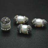 Natural Pearl Barrel Tube Beads Crystals Rhinestone Paved Findings