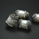 Natural Pearl Barrel Tube Beads Crystals Rhinestone Paved Findings
