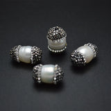 Natural Pearl Barrel Tube Beads Crystals Rhinestone Paved Findings