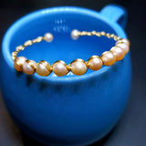 Natural Pearl Bracelet 14k Filled Open Bangle Jewelry for Girlfriend