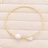 Pearl Bracelet Brass Inlay Two Rice Shape Pearls Charm Bracelet