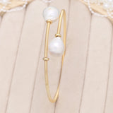 Pearl Bracelet Brass Inlay Two Rice Shape Pearls Charm Bracelet