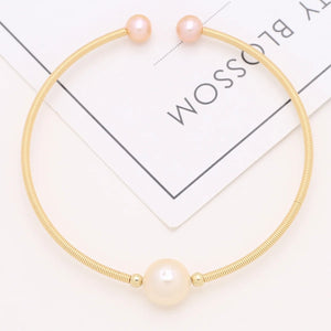Natural Pearl Bracelet Brass Ring Purple Rice Pearls Charm Bracelet
