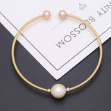 Natural Pearl Bracelet Brass Ring Purple Rice Pearls Charm Bracelet