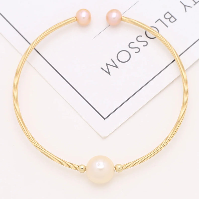 Natural Pearl Bracelet Brass Ring Purple Rice Pearls Charm Bracelet