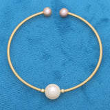 Natural Pearl Bracelet Brass Ring Purple Rice Pearls Charm Bracelet