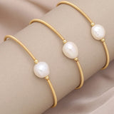 Natural Pearl Bracelet Brass Ring Inlay Charm Bracelet