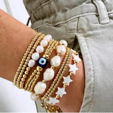Pearl Evil Eye Beaded Bracelet for Women Men Shell Star Jewelry