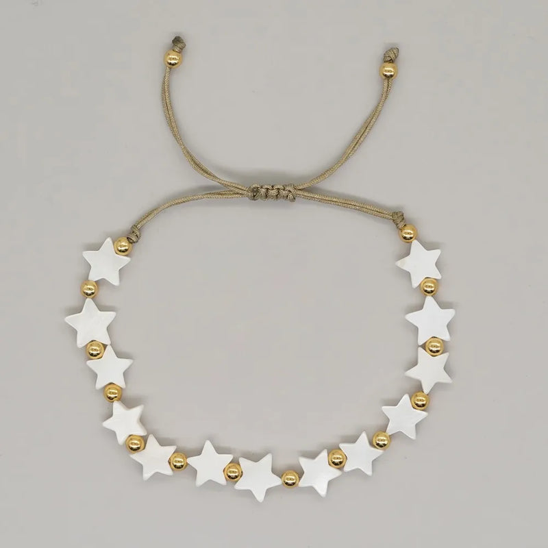Pearl Evil Eye Beaded Bracelet for Women Men Shell Star Jewelry