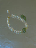 Natural Pearl Bracelet for Women Green Jadeite Stone Fine Jewelry