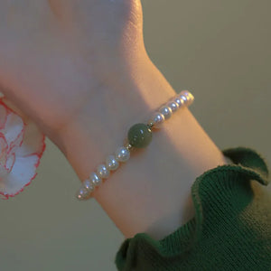 Natural Pearl Bracelet for Women Green Jadeite Stone Fine Jewelry