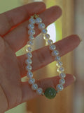 Natural Pearl Bracelet for Women Green Jadeite Stone Fine Jewelry