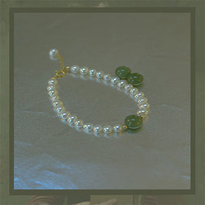 Natural Pearl Bracelet for Women Green Jadeite Stone Fine Jewelry