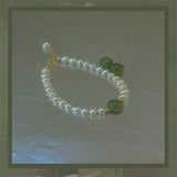 Natural Pearl Bracelet for Women Green Jadeite Stone Fine Jewelry