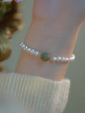 Natural Pearl Bracelet for Women Green Jadeite Stone Fine Jewelry