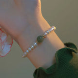 Natural Pearl Bracelet for Women Green Jadeite Stone Fine Jewelry
