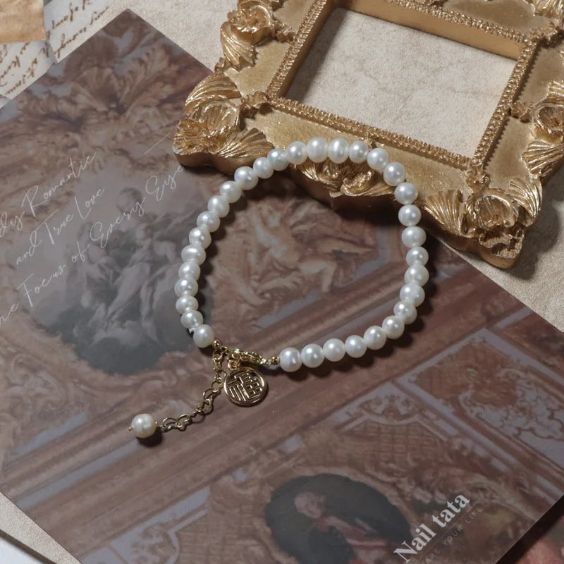 Natural Pearl Bracelet Round Pendulum Small Beads Bangle Jewelry