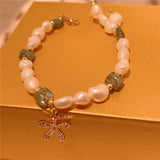 Natural Pearl Bracelet with Flower Pendant Hand Chain Bangle