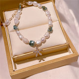 Natural Pearl Bracelet with Flower Pendant Hand Chain Bangle