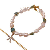 Natural Pearl Bracelet with Flower Pendant Hand Chain Bangle