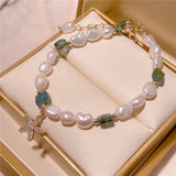Natural Pearl Bracelet with Flower Pendant Hand Chain Bangle