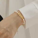 Natural Pearl Brass Plated Zircon Inlaid Bracelet French Style Jewelry