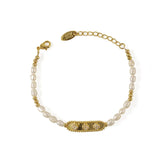 Natural Pearl Brass Plated Zircon Inlaid Bracelet French Style Jewelry