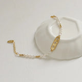 Natural Pearl Brass Plated Zircon Inlaid Bracelet French Style Jewelry