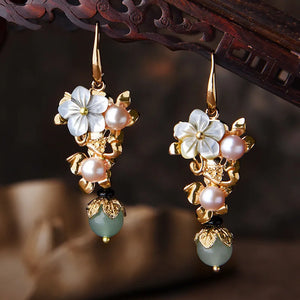 Natural Pearl Chinese Ethnic Shell Flower Earrings For Women