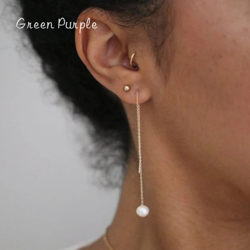 Vintage Natural Pearl Drop Earrings Two Hole Tassel Oorbellen