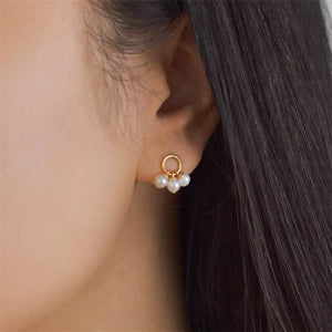 Natural Pearl 14K Filled Circle Earrings Fine Jewelry Vintage Women Earrings